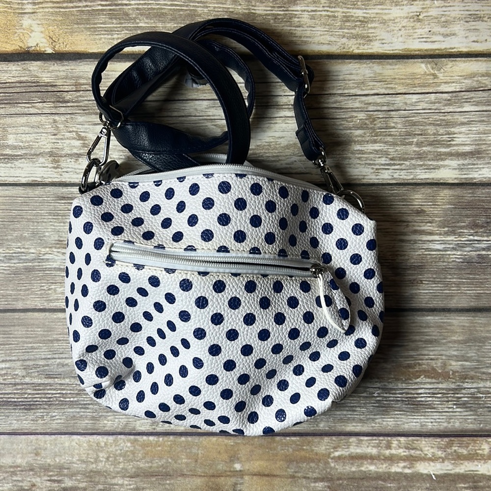 Imoshion bag purse white with blue dots adjustable shoulder strap like new